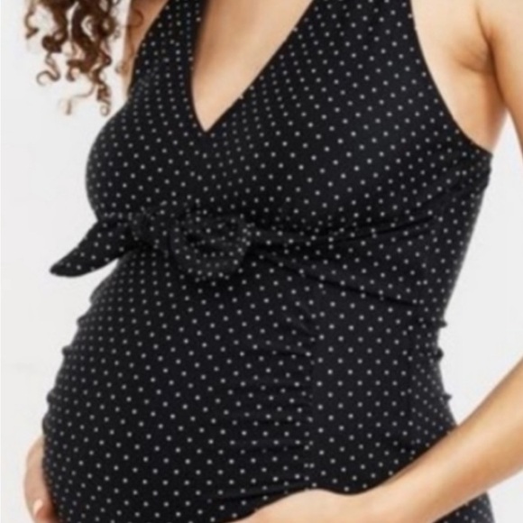 Motherhood Maternity Tops - Black Polka Dot Maternity Halter One Piece Bathing Suit